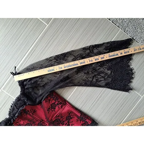 Gothic Red & Black Lace Off-Shoulder Corset Top Bell Sleeves Bustier Blouse 7XL - Picture 6 of 12